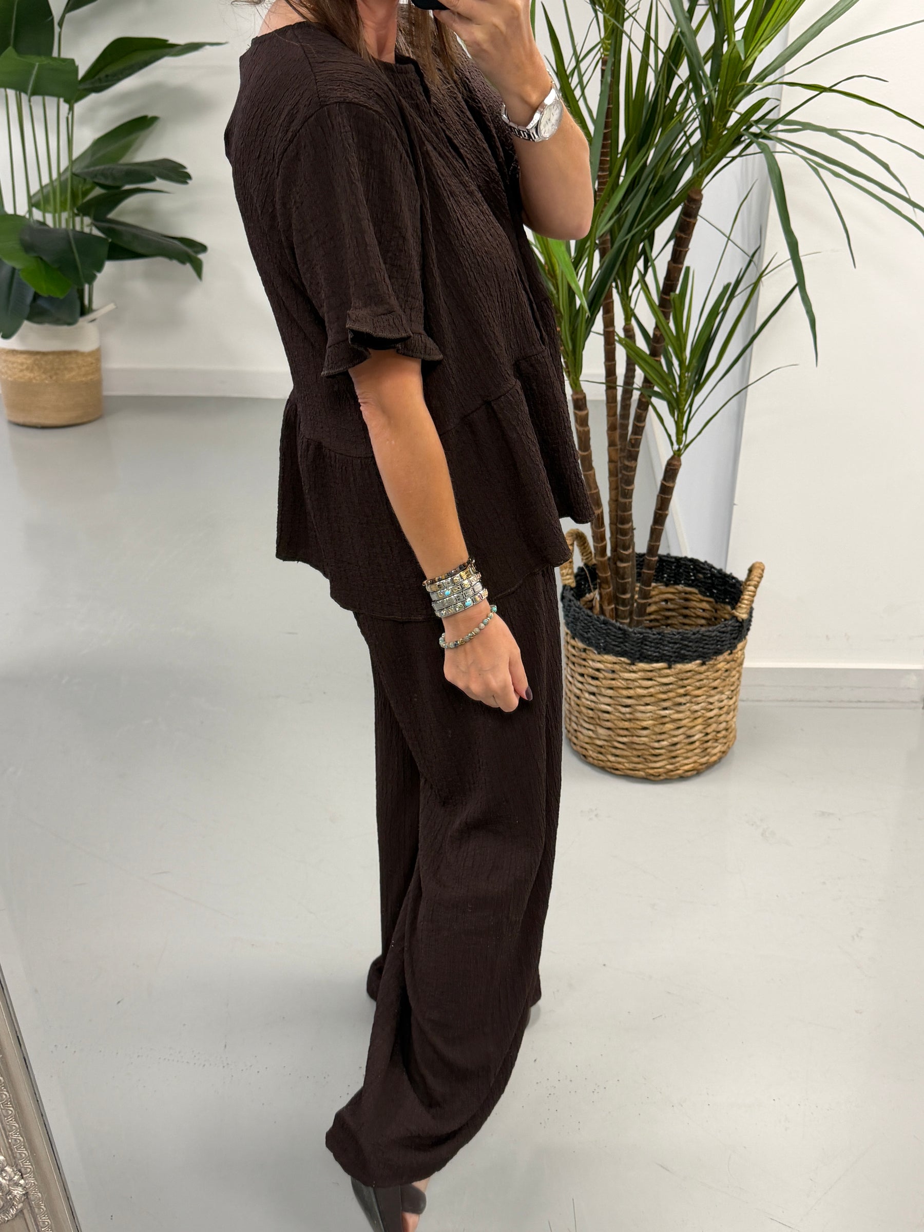 The Hallie Peplum Two Piece - Chocolate
