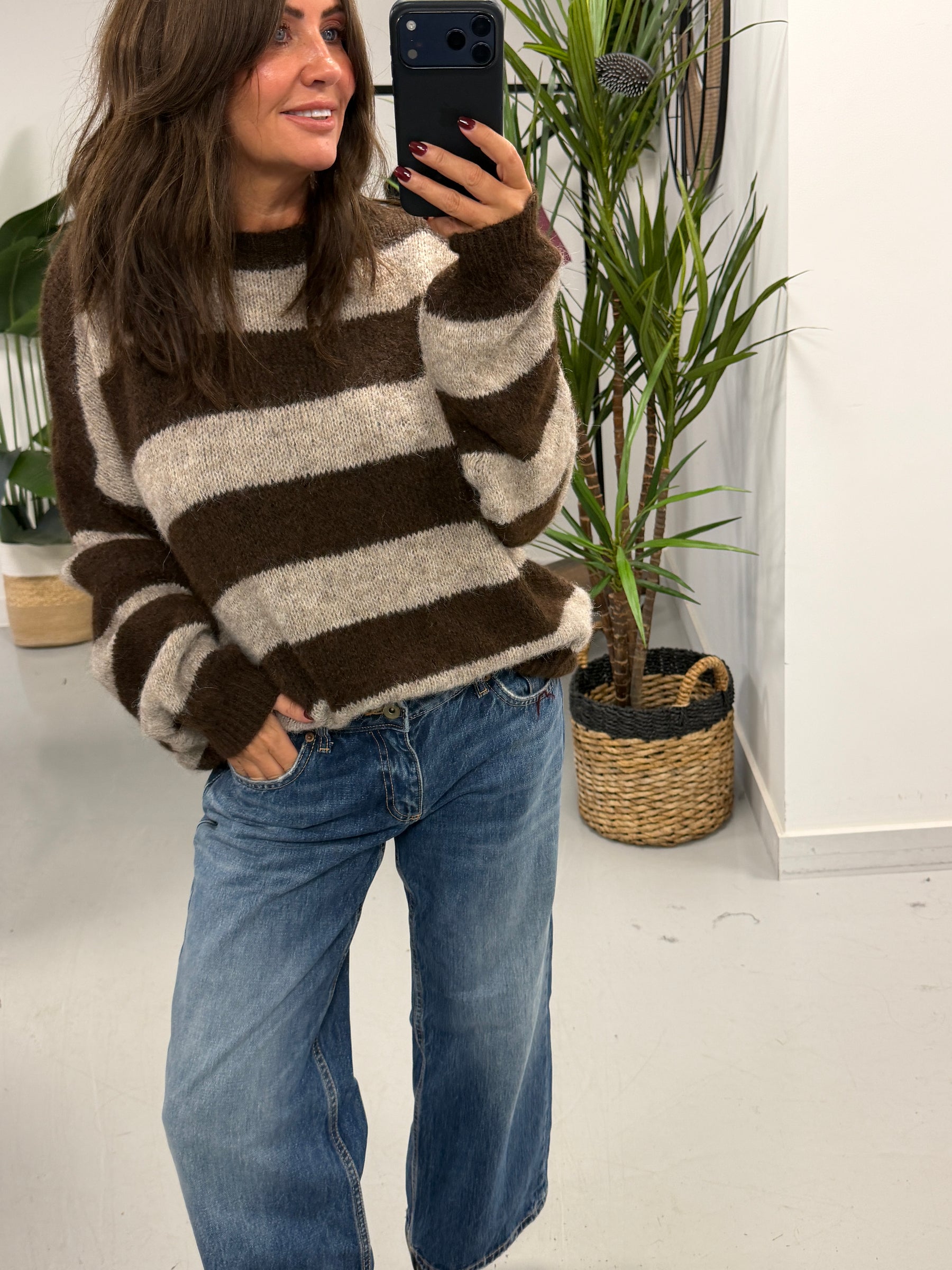 The Buxton Stripy Knit - Chocolate/Taupe (Size 8-16)