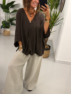 The Bali Linen One Button Tunic - Chocolate