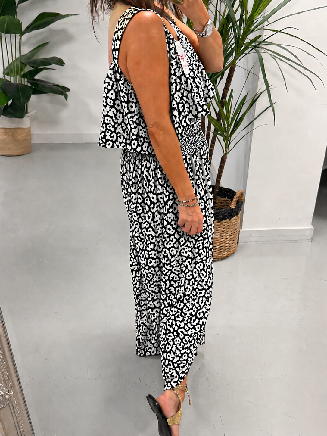 Luna Jumpsuit - Black/White Animal