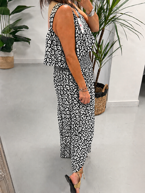 Luna Jumpsuit - Black/White Animal