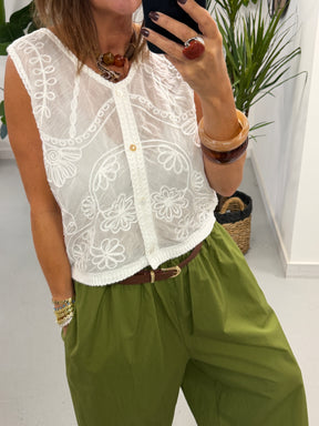 Flower Knitted Back Waistcoat - White