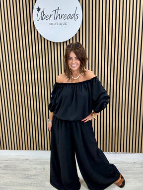 Palma Puff Sleeve Bardot - Black
