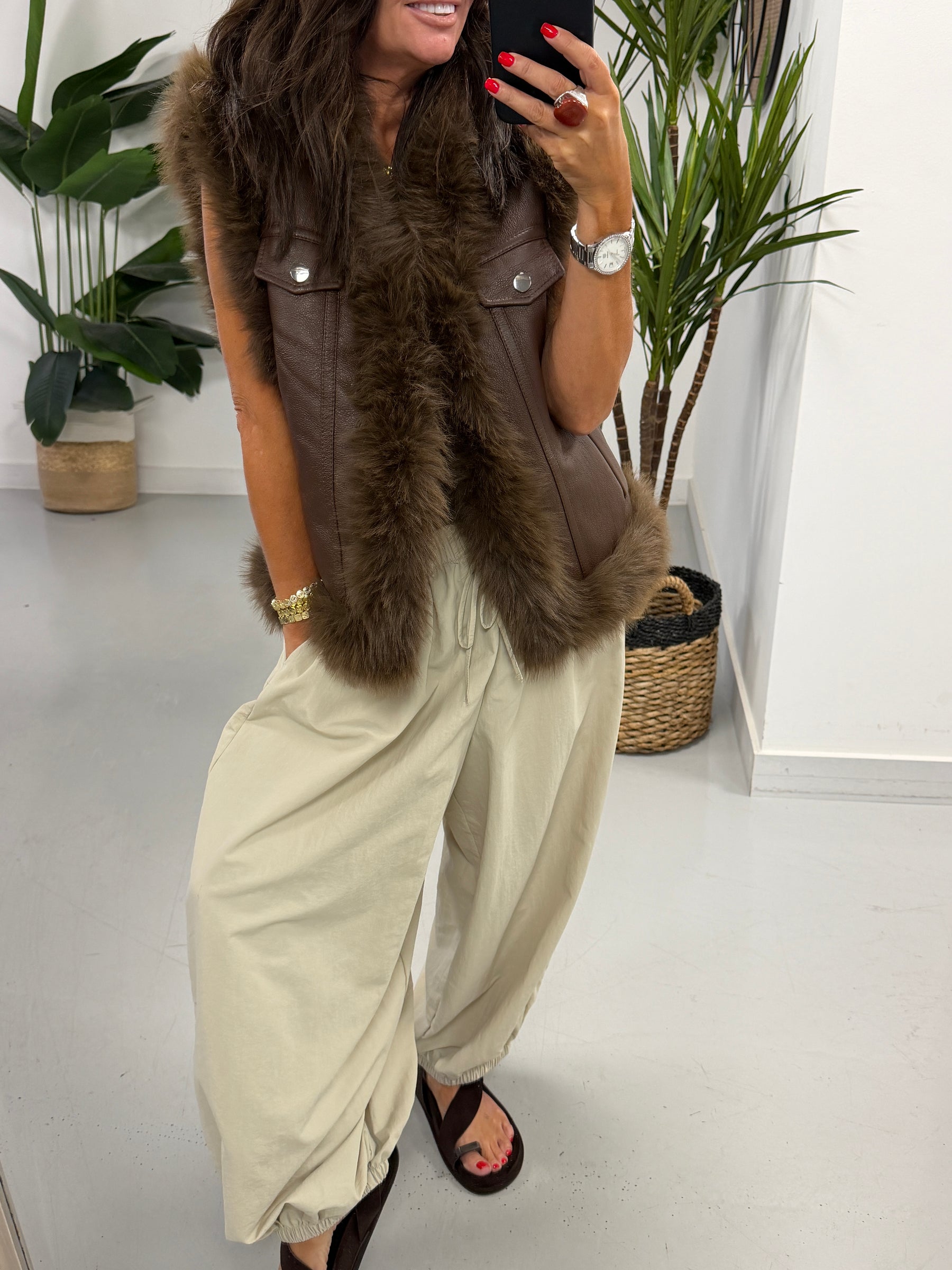 PRE ORDER Kensington Faux Fur Trim Gilet  - Chocolate