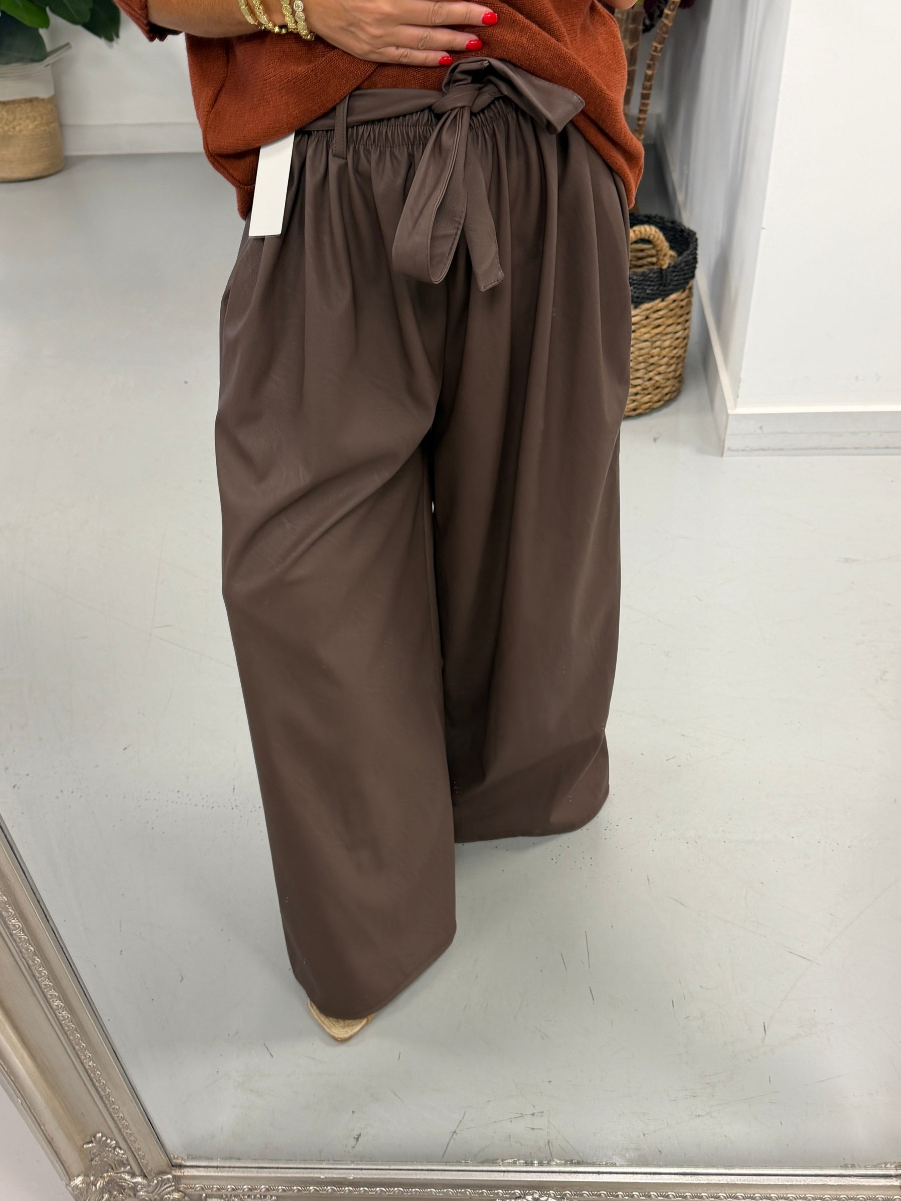 Faux & Fierce PU Wide Leg Trouser - Chocolate