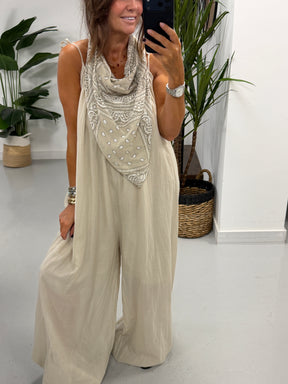 Bandana Scarf Jumpsuit - Stone (Due in in next few days)