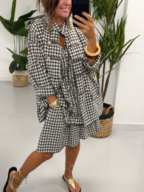 Gingham Military Jacket - Chocolate