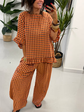 The Autumn Check Baggy Barrel Trousers - Orange