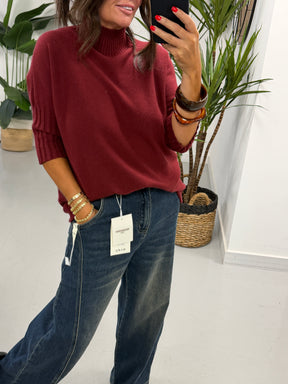 Crop Sleeve Knit - Wine
