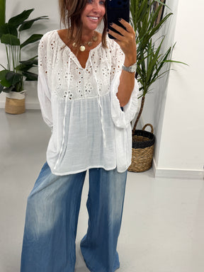 The Relaxed Boho Smock Top - White
