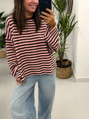 The Weekend Chill Stripe - Pink/Chocolate (Special Buy No Return) Size 10 - 16
