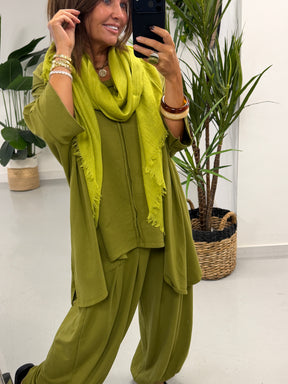 The Freestyle Slouch Handkerchief Hem Sweat - Olive Green