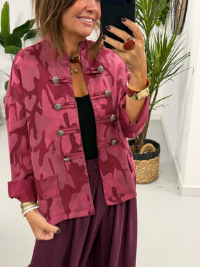 Camo Denim Military Jacket - Wine