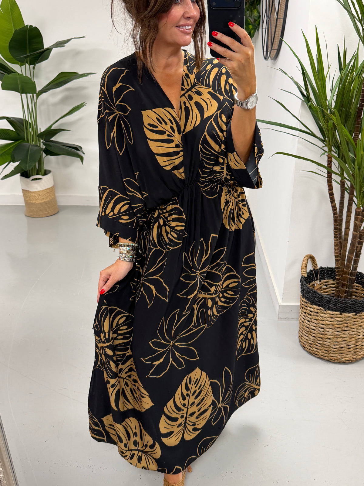 Leaf Cross Over Dress - Black/Gold