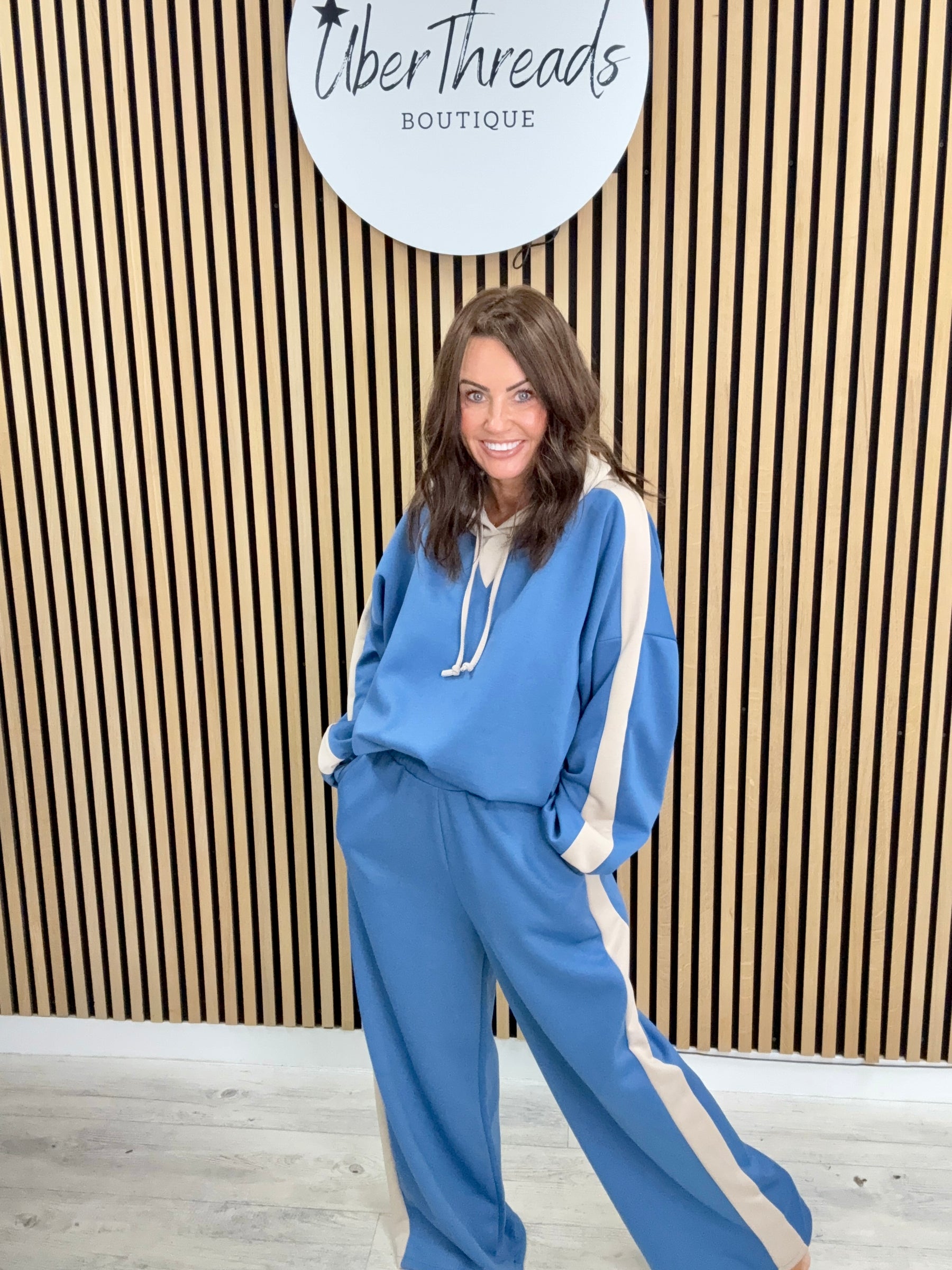 The Stripe Scuba Hooded Tracksuit - Denim Blue