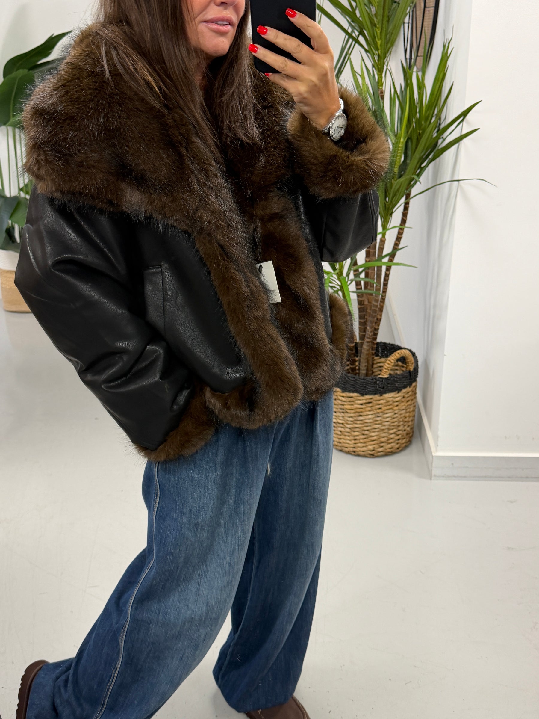 The Reversible PU/Faux Fur Jacket - Chocolate/Black