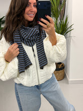 Wool Mix Stripe Scarf - Blue/Black