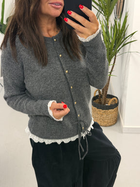Downtown Ruffle Cardigan - Grey