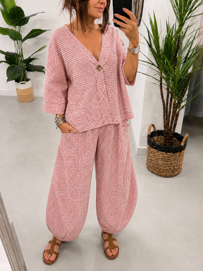 Vichy Gingham Button Jacket - Raspberry