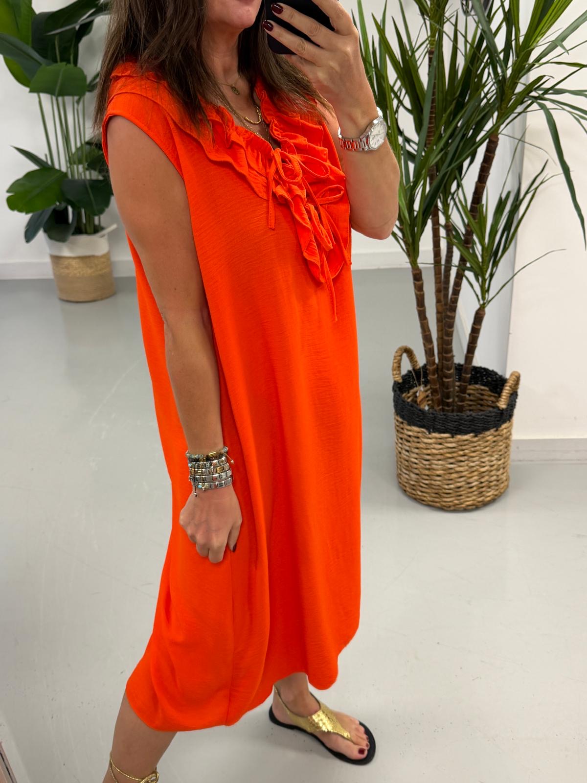 Luna Double Ruffle Dress - Orange