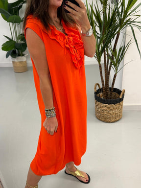 Luna Double Ruffle Dress - Orange