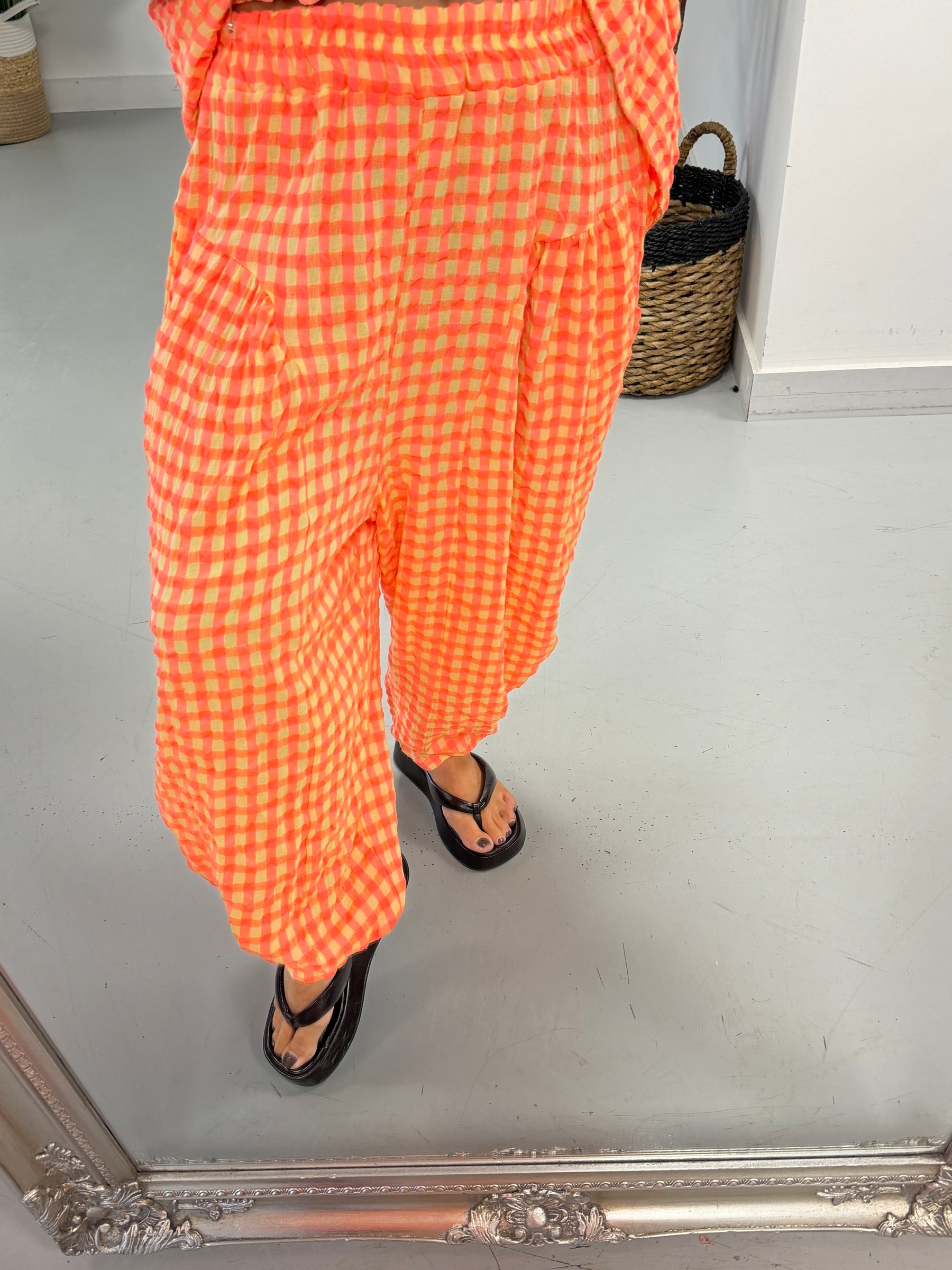 The Deluxe Gingham Barrel Trousers - Coral