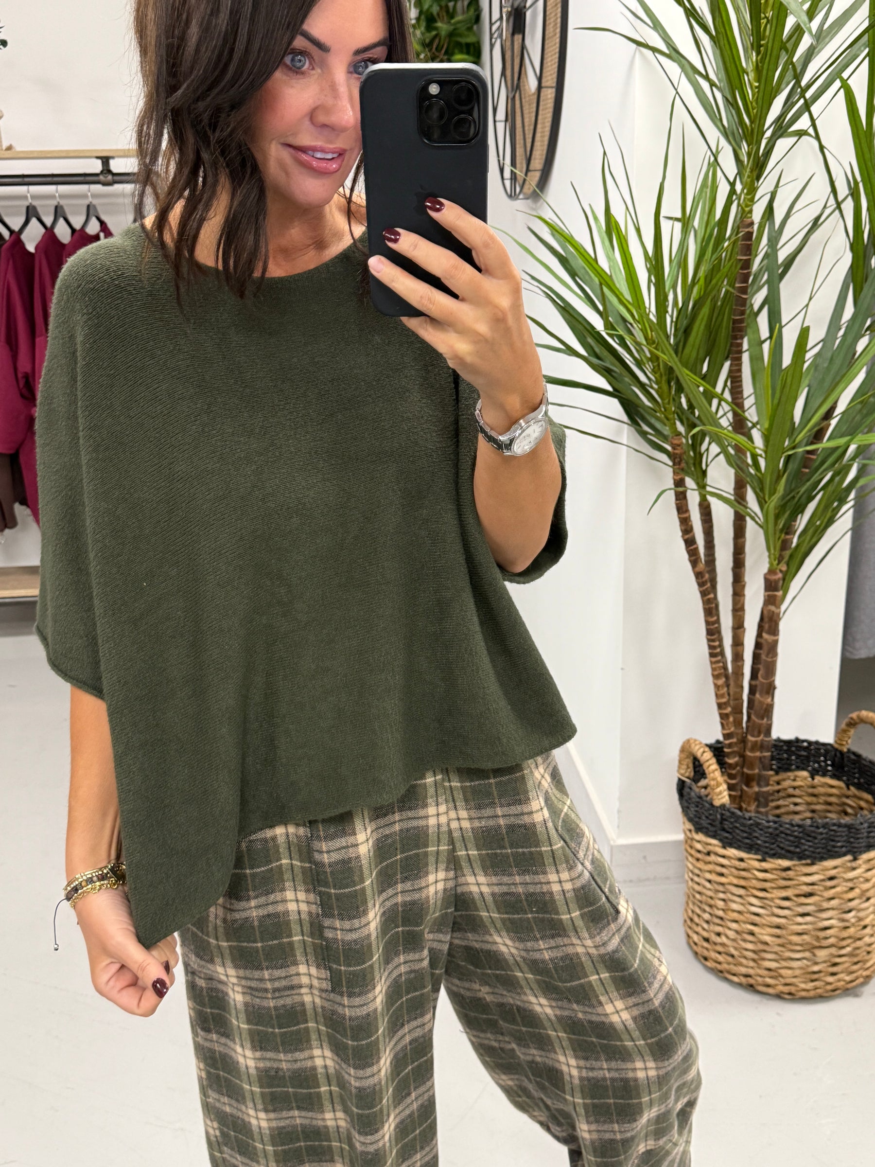 Gracie Crop Sleeve Knit - Khaki