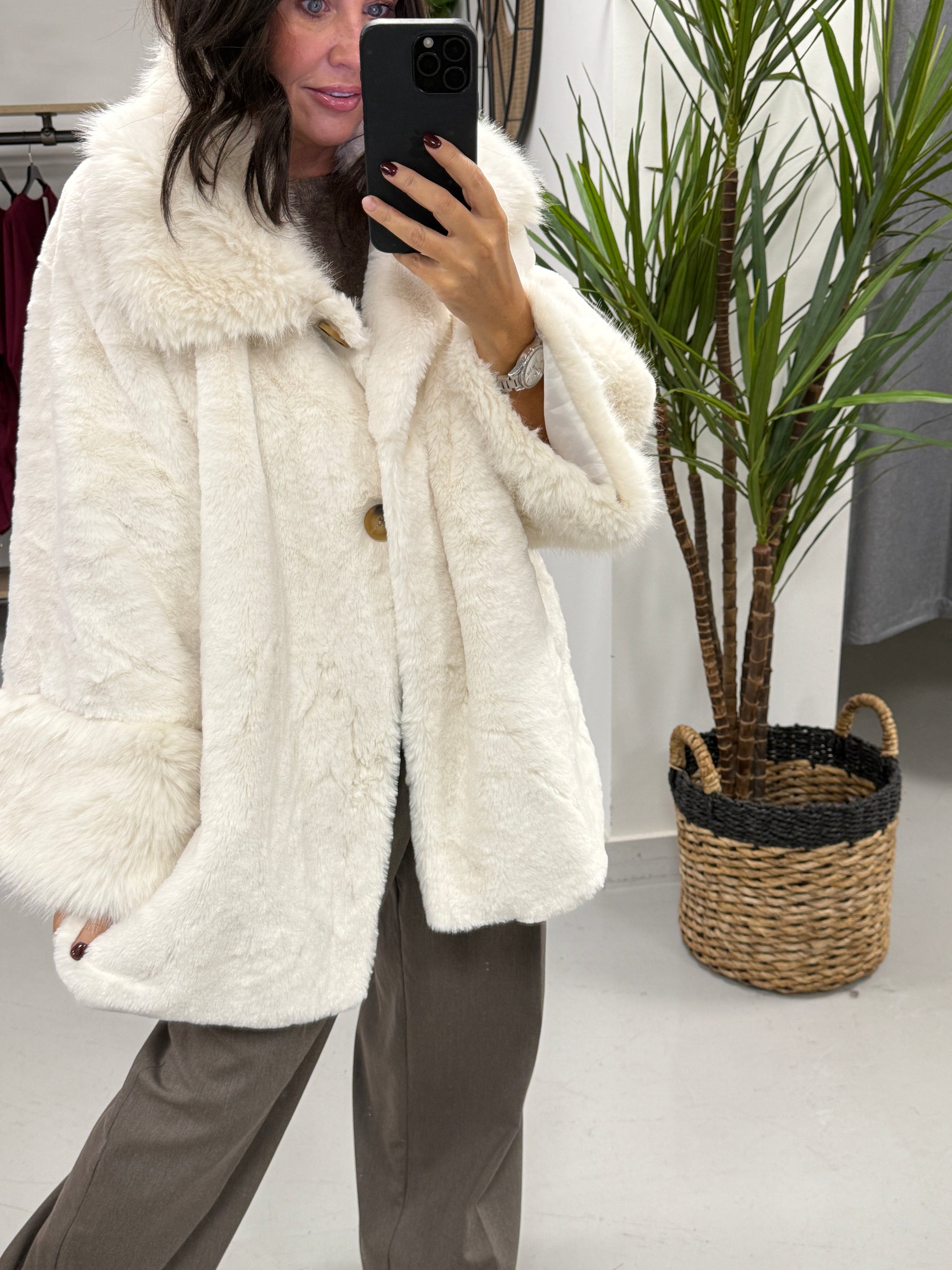 Kensington Faux Fur Swing Jacket - Winter White