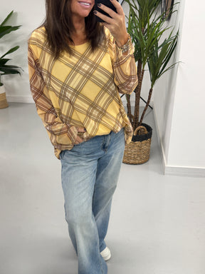 Layered Tartan Mesh Top - Lemon