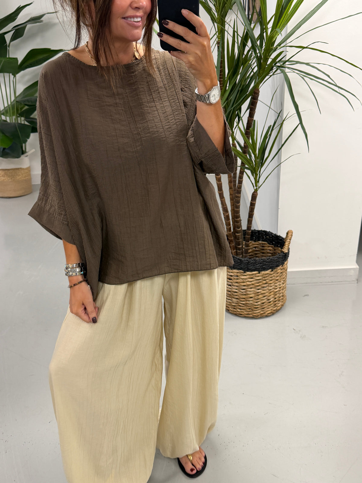 The Crinkle Boxy Tunic - Chocolate