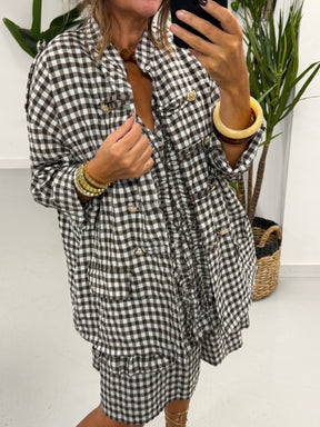 Gingham Military Jacket - Chocolate