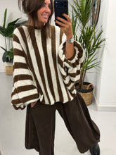 Zeta Otto Stripe Chunky Sleeve Knit - Chocolate (Size 10-18)