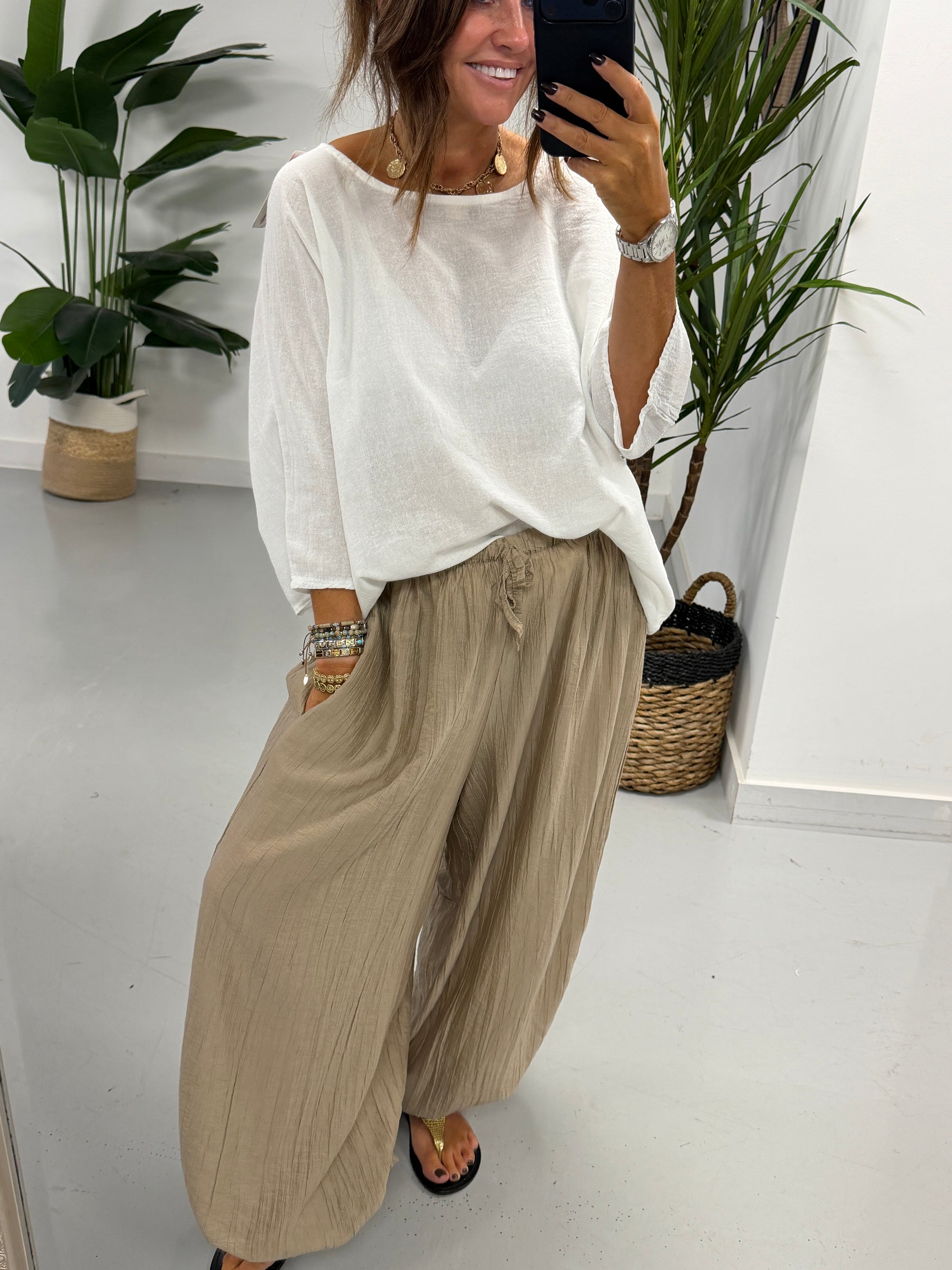 The OG TicToc Crinkle Balloon Trousers - Mushroom