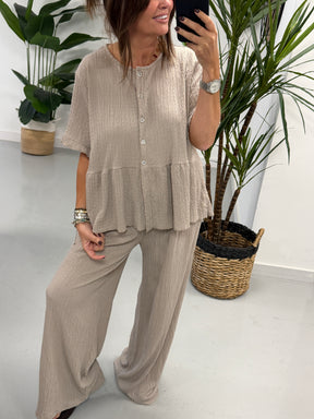 The Hallie Peplum Two Piece - Taupe