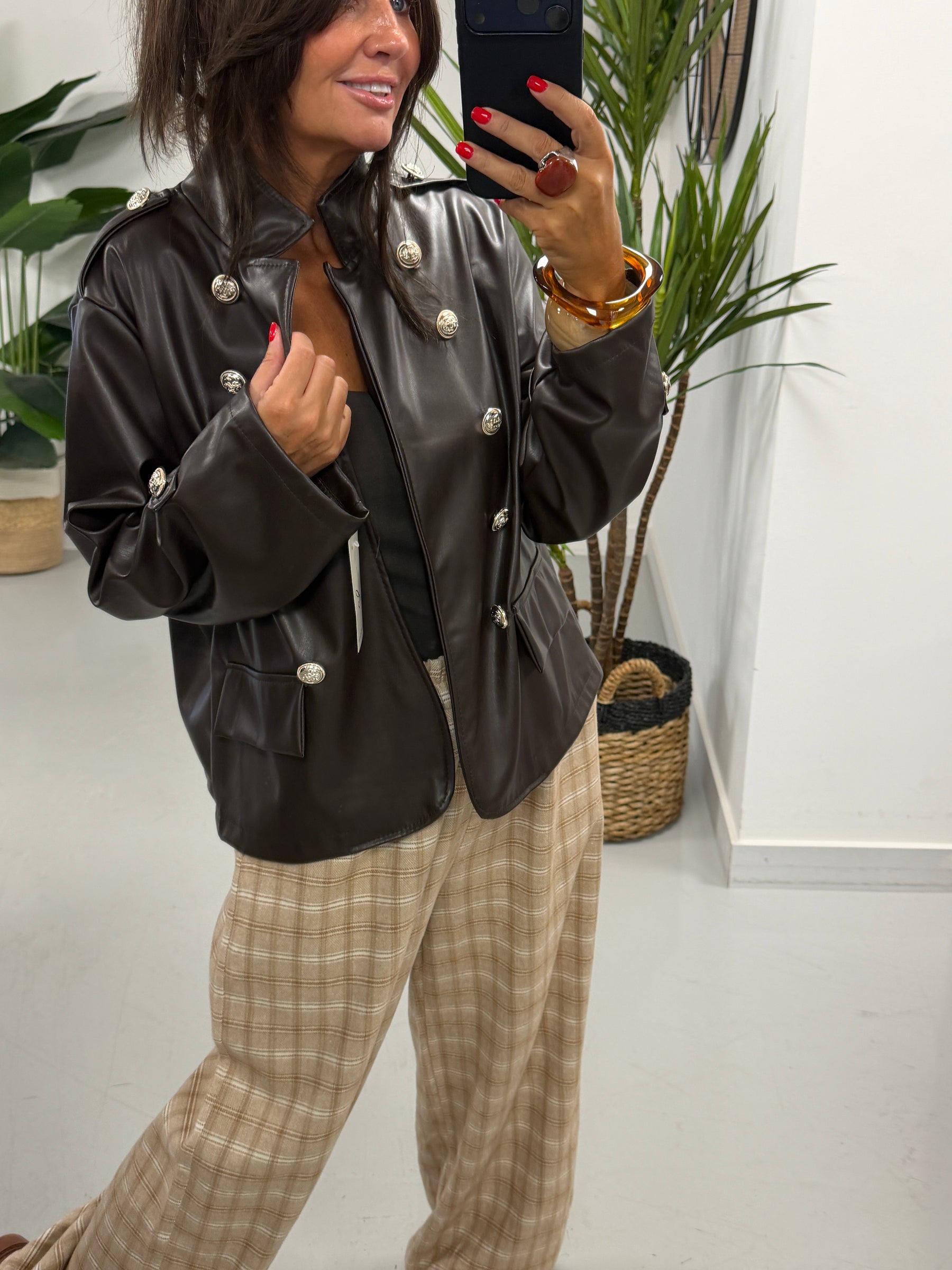 Ranch PU Military Blazer - Chocolate