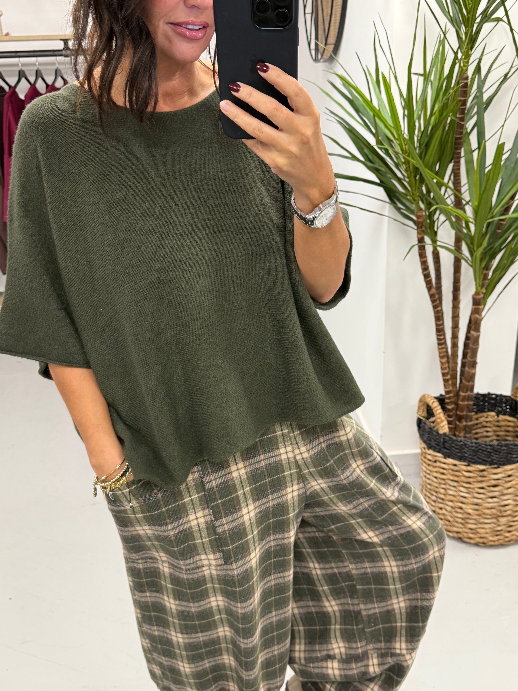 Gracie Crop Sleeve Knit - Khaki
