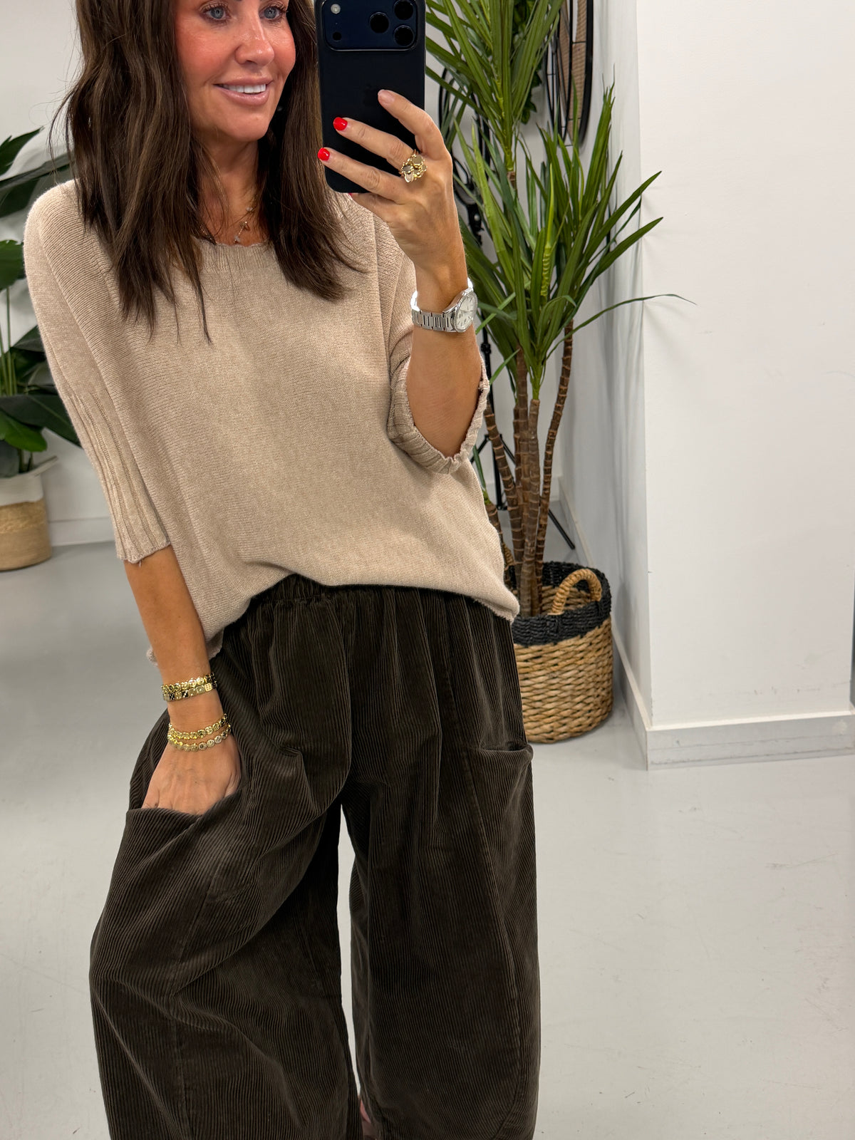 Crop Sleeve Boat Neck Knit - Oatmeal (Size 10 - 16)
