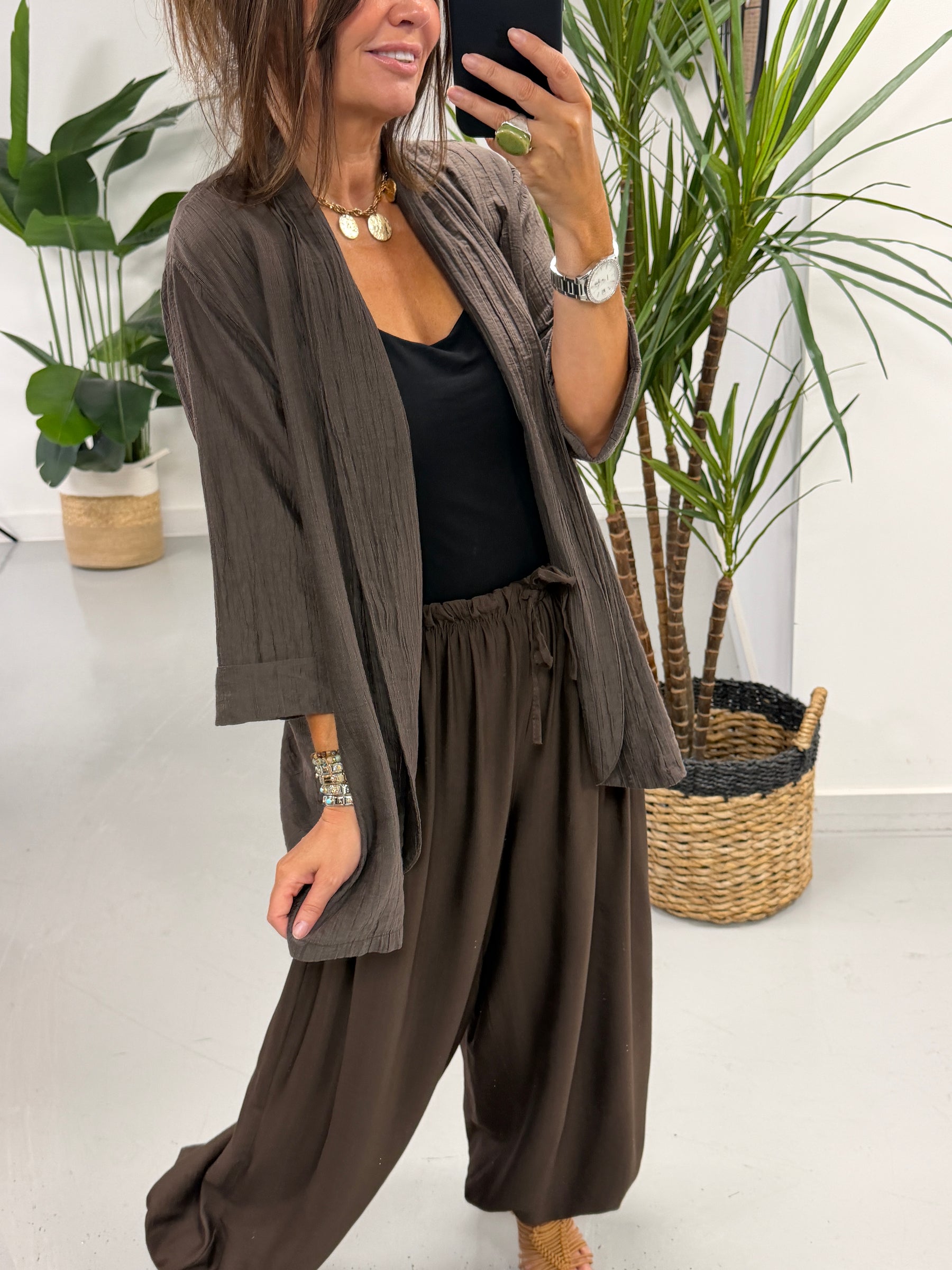 Crinkle Blazer - Chocolate