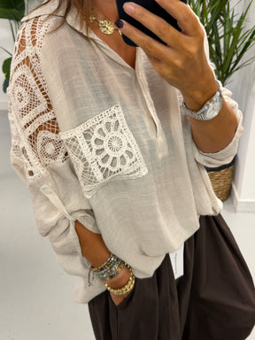 Crochet Pocket Hi Lo Tunic - Mushroom