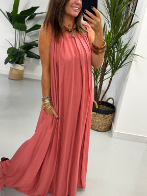 Crinkle Maxi Dress - Coral