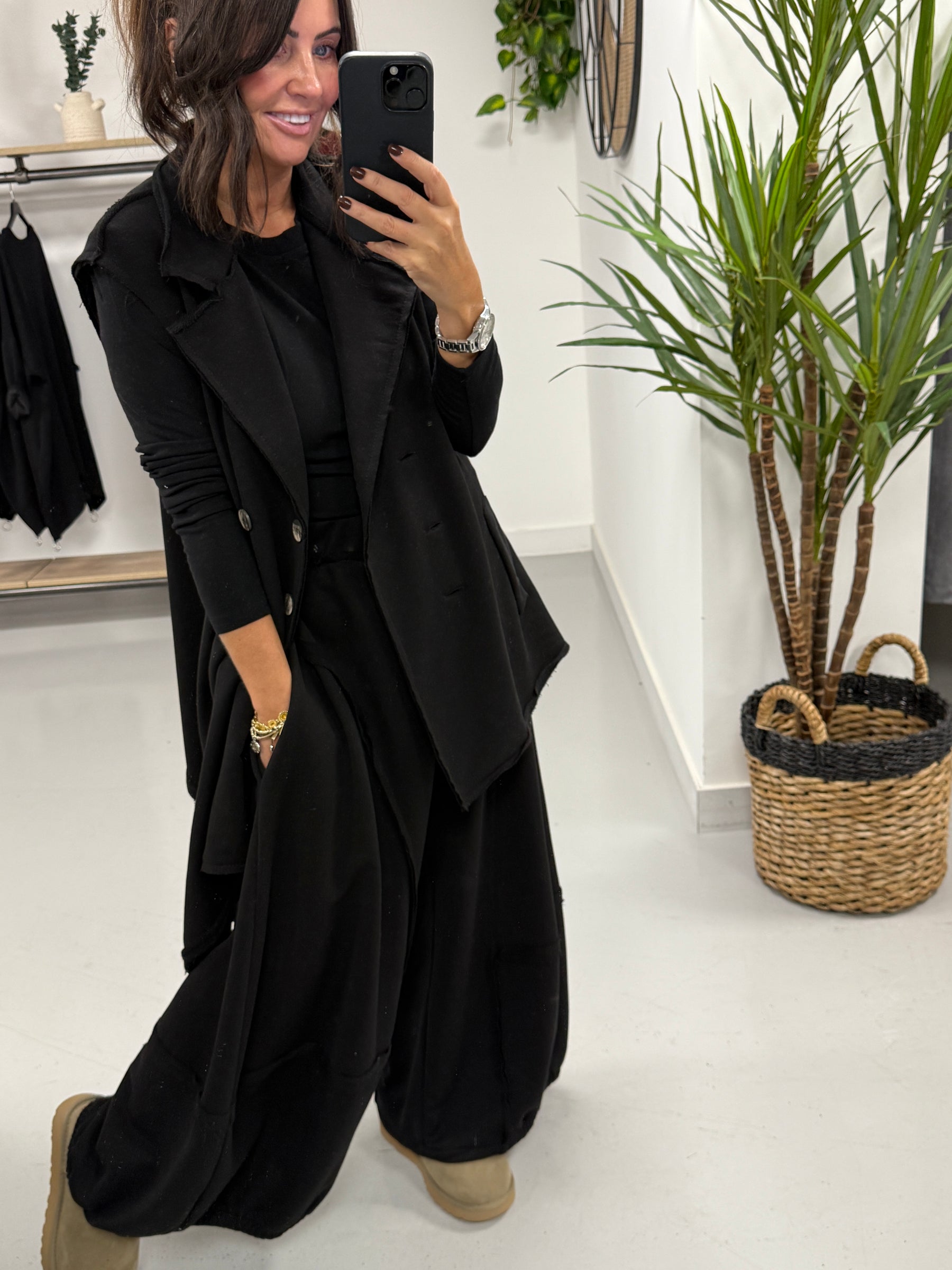 The Deluxe Weekend Collection Deluxe Asymmetric Wasitcoat  - Black