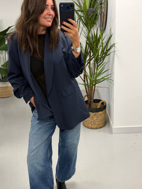 Ruched Sleeve Blazer - Navy (Plus sizes)