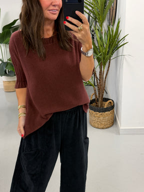 Crop Sleeve Boat Neck Knit - Aubergine (Size 10 - 16)