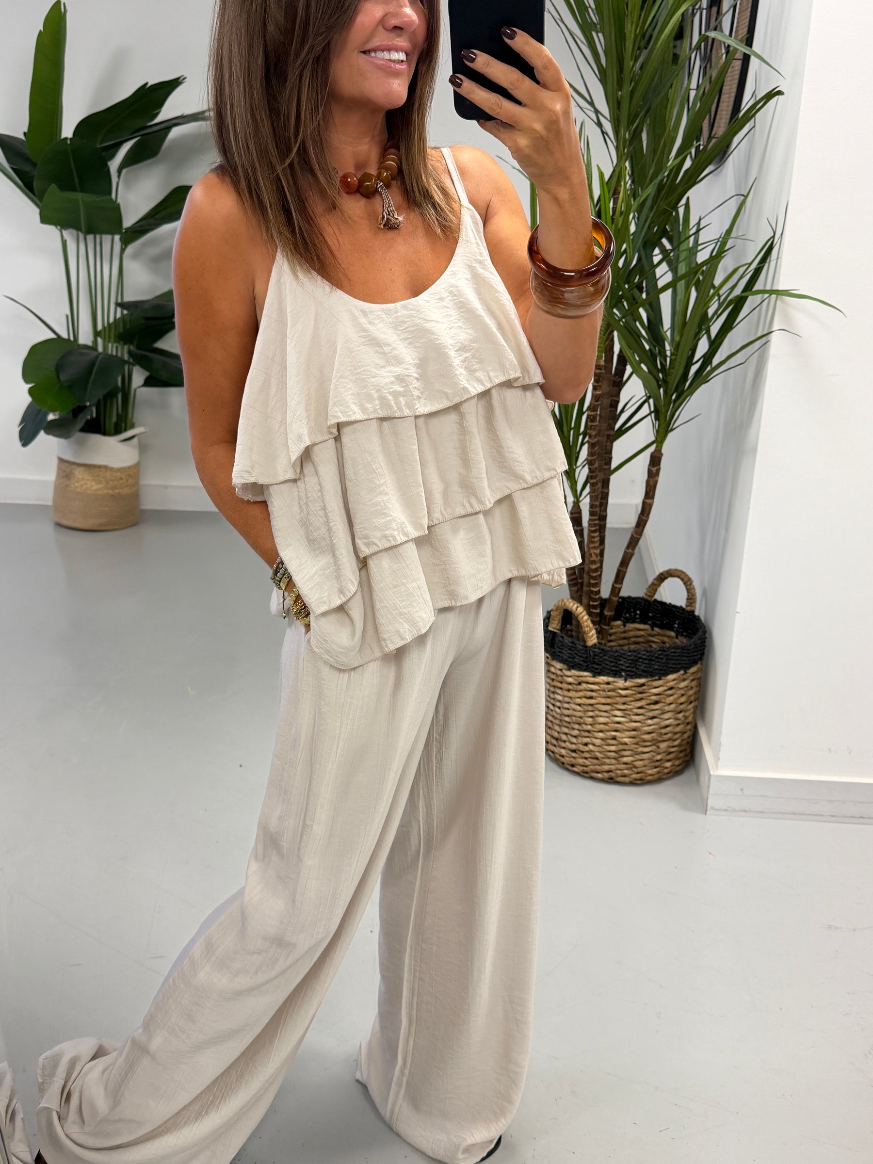 Crinkle Rara Co Ord - Cream
