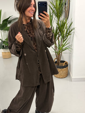 The Needlecord Button Blazer - Chocolate (Size 12-18)