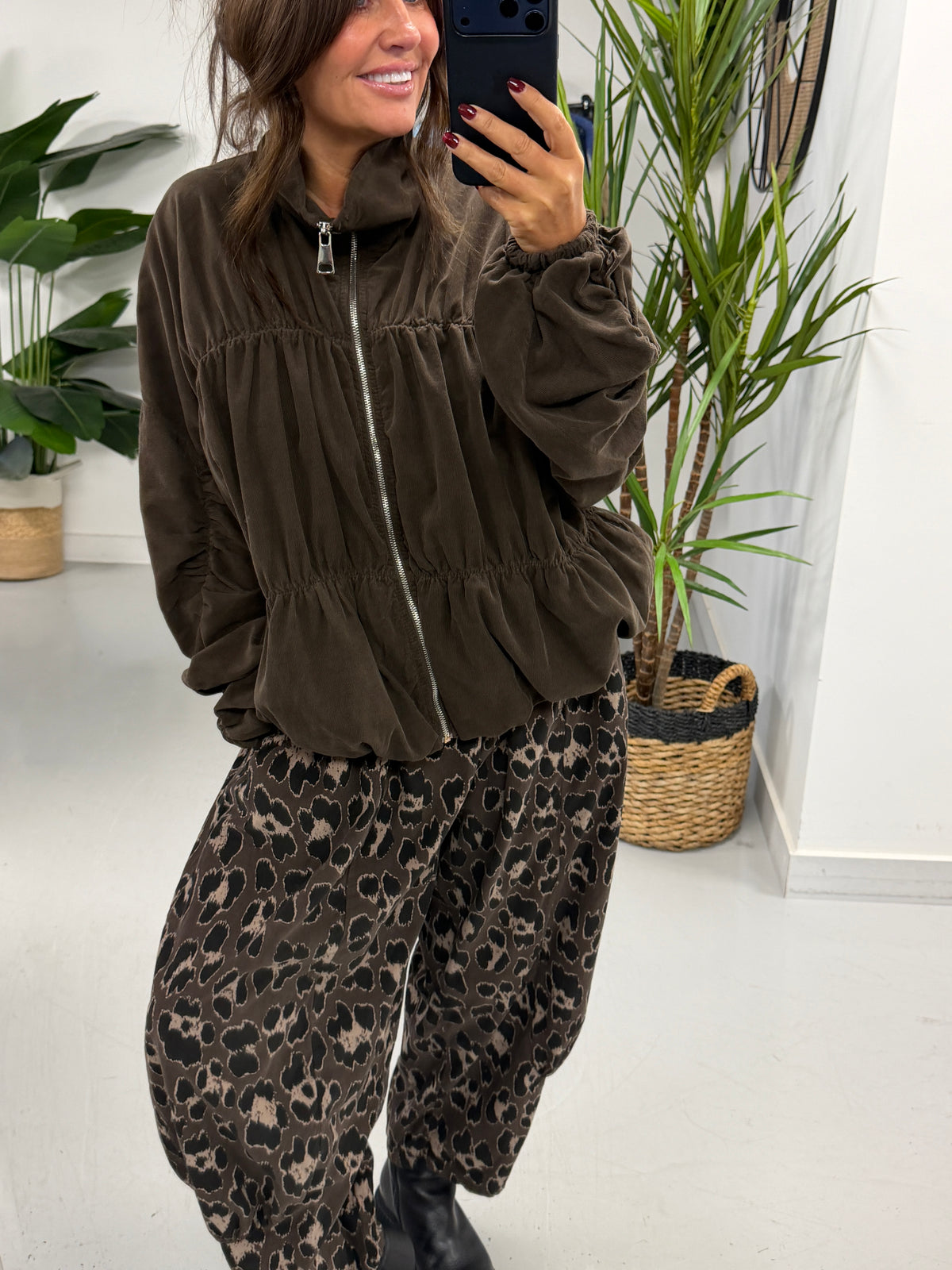 The Needlecord Ruffle Bomber - Chocolate (Size 10 - 16)