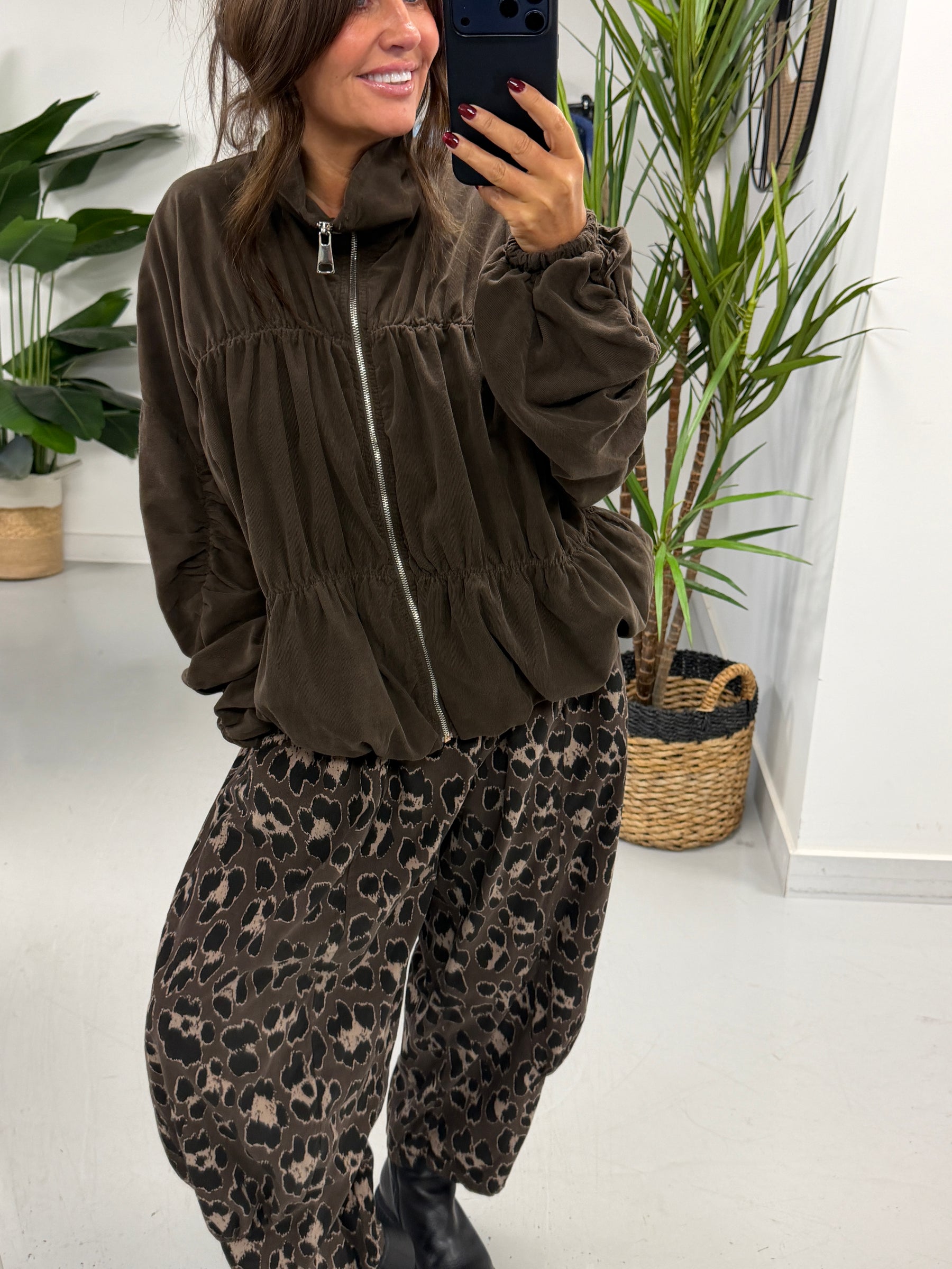 The Needlecord Ruffle Bomber - Chocolate (Size 10 - 16)