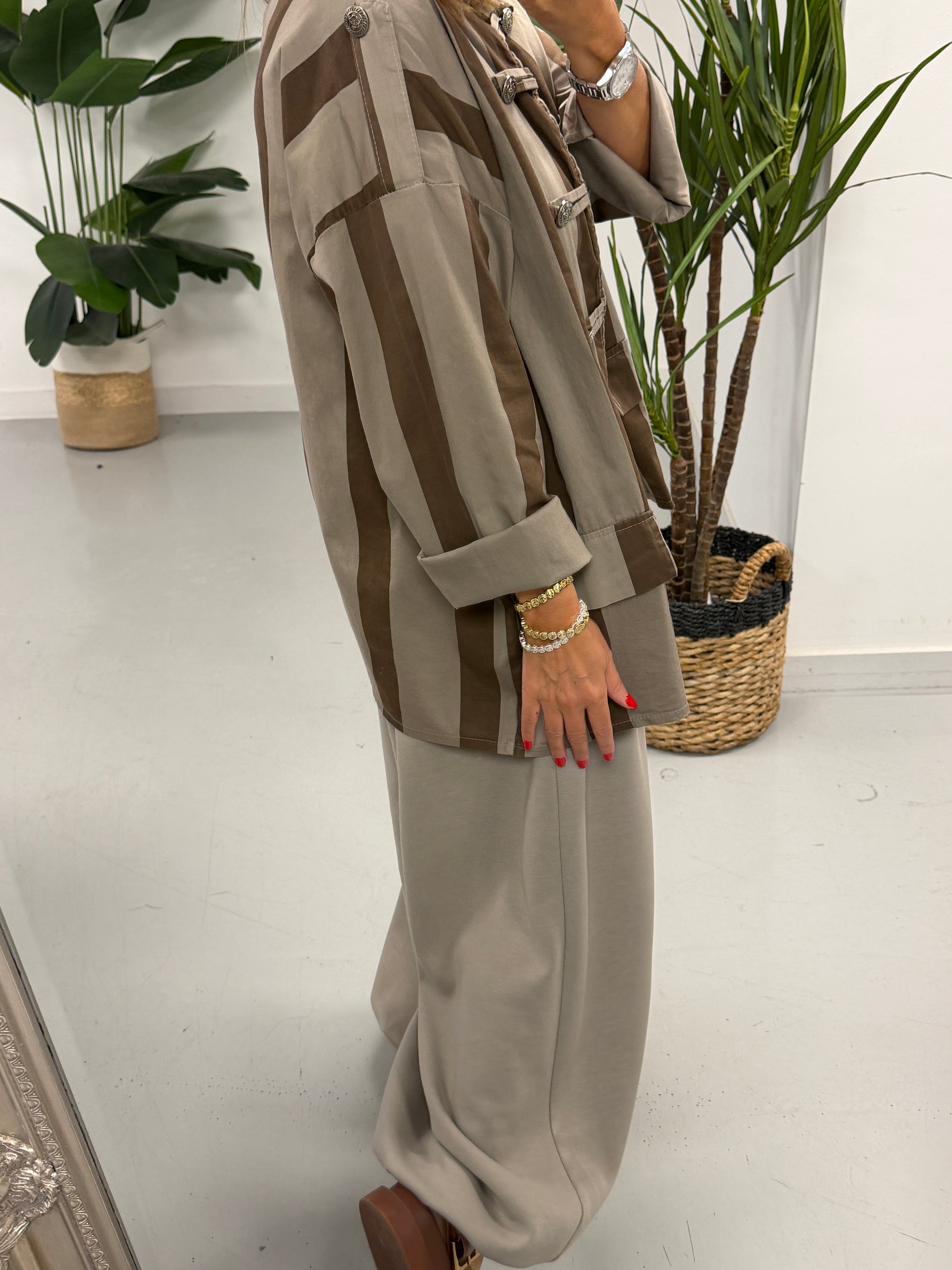 Bailey Wide Stripe Military Jacket - Taupe/Light Choc