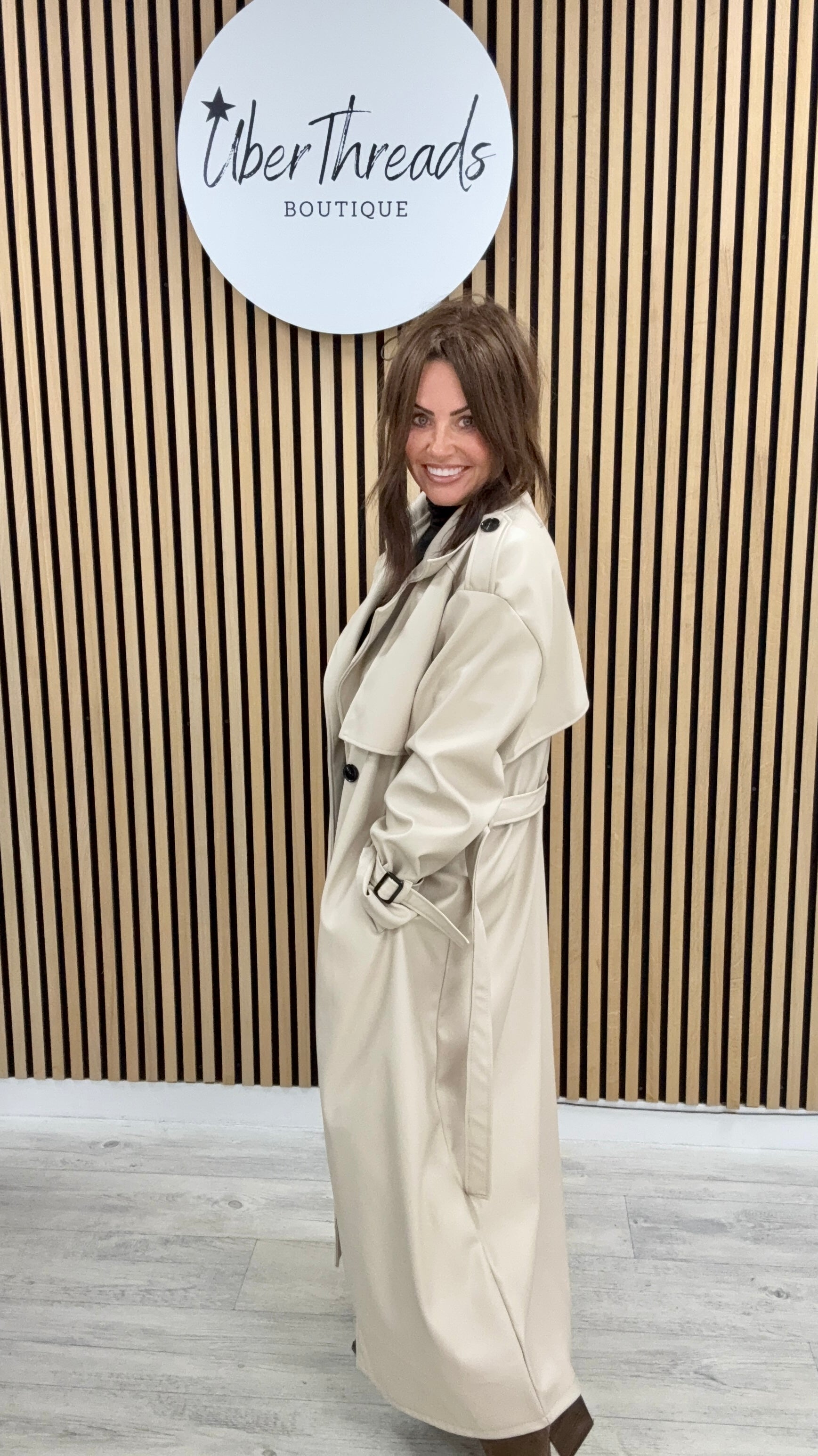 Chelsea PU Trench Coat - Cream