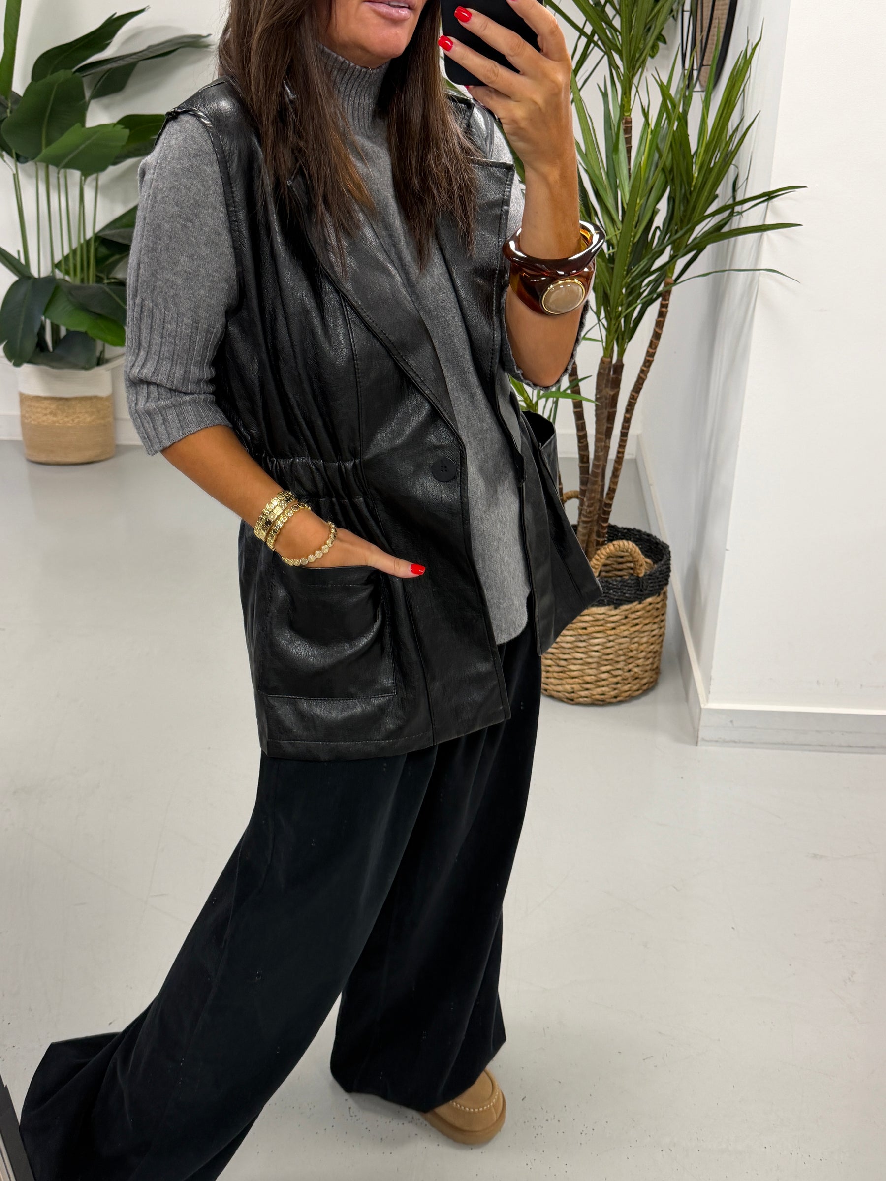 Soft Touch PU Gilet - Black